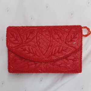 Red Beaded Envelope Clutch - Women Bags